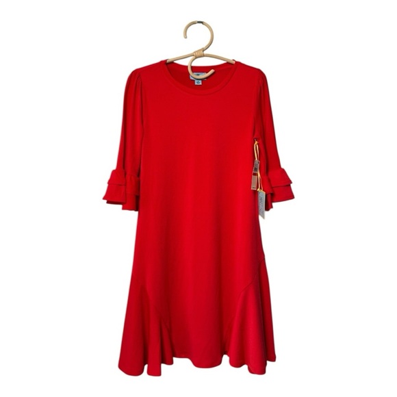 CeCe Cherry Red Elbow Sleeves Tiered Ruffle cuffs Knee Length Dress Size XS NEW - Picture 4 of 14